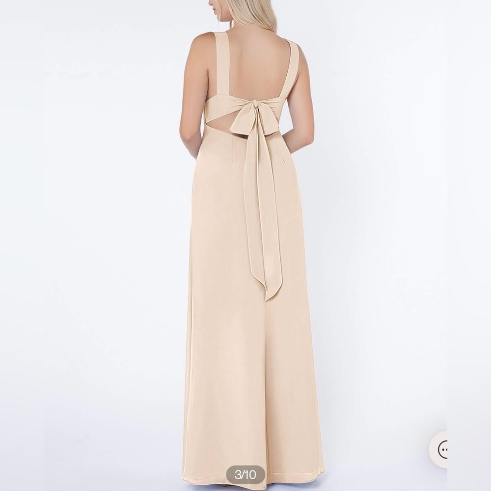 Azazie Christiana V-Neck Chiffon Maxi Gown Wedding Bridesmaid Alabaster 2